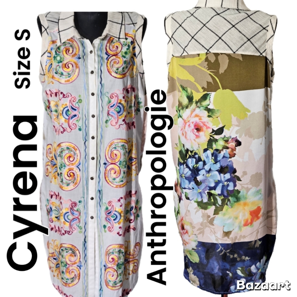 Anthroplogie Cyrena Long Emroidered Floral Top Size S